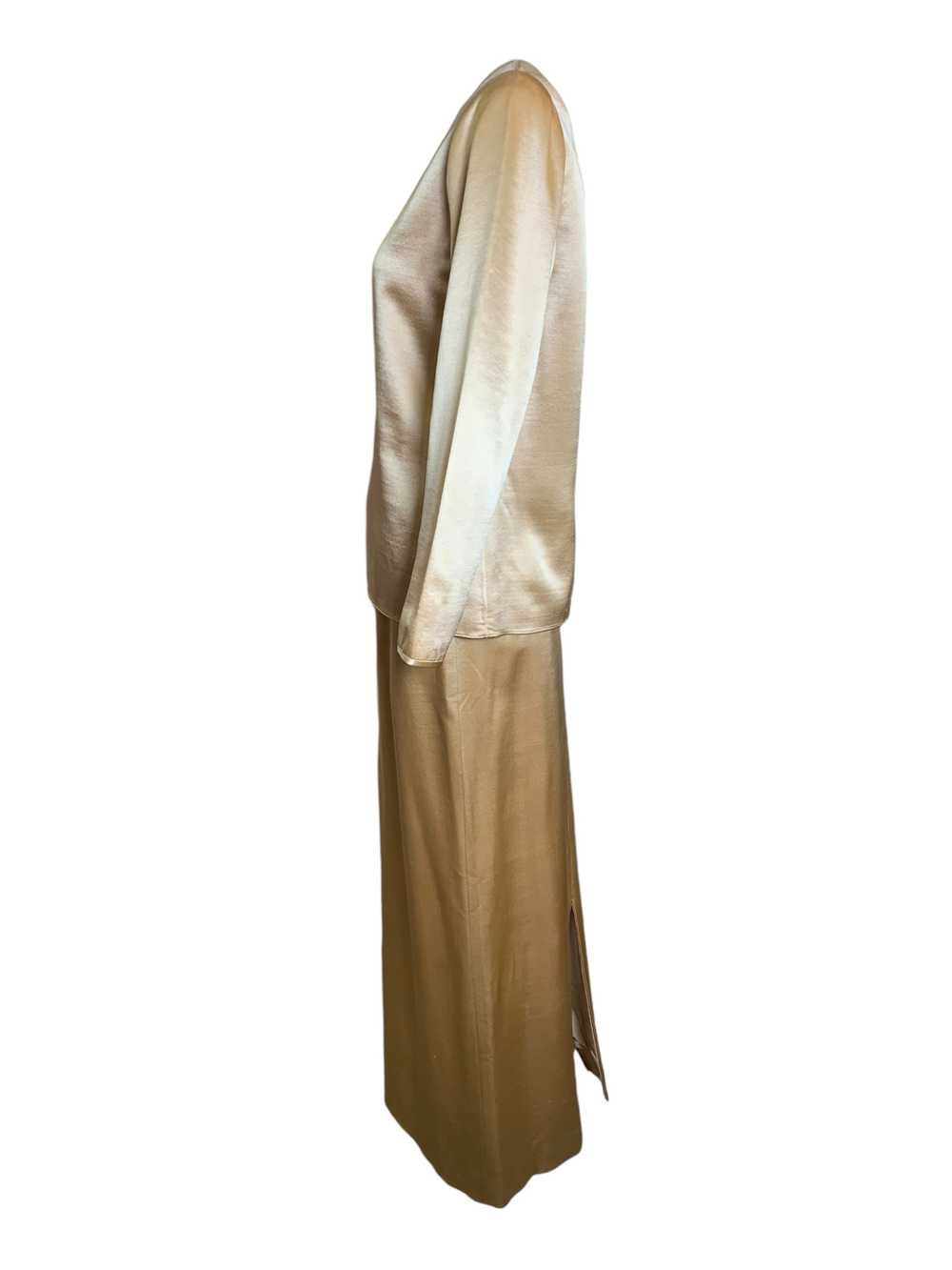 Geoffrey Beene Gold Silk Satin Monastic Blouse + … - image 2