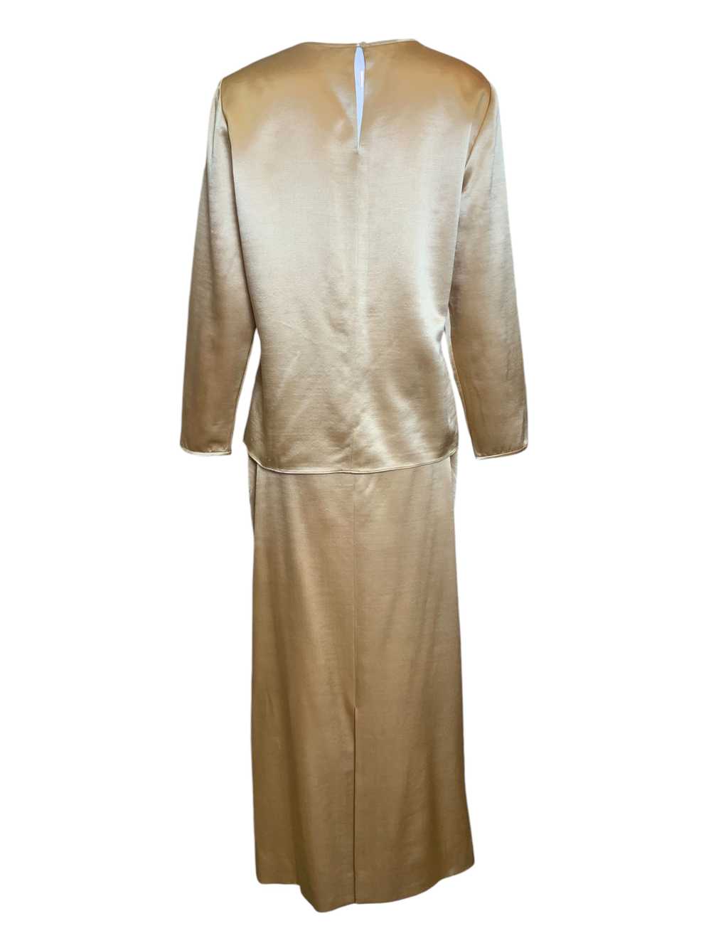 Geoffrey Beene Gold Silk Satin Monastic Blouse + … - image 3