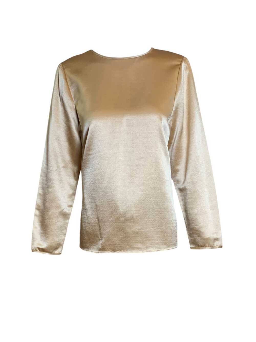 Geoffrey Beene Gold Silk Satin Monastic Blouse + … - image 4