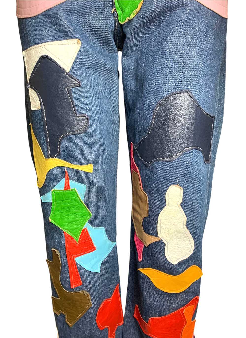 60s Wrangler Jeans with Abstract Technicolor Leat… - image 2