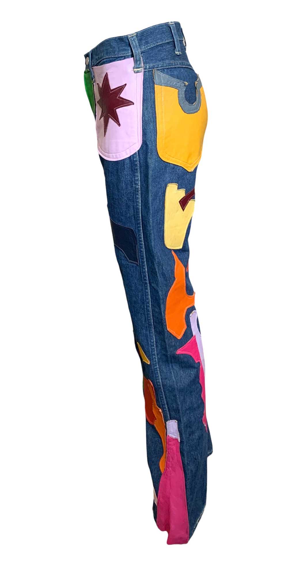 60s Wrangler Jeans with Abstract Technicolor Leat… - image 3