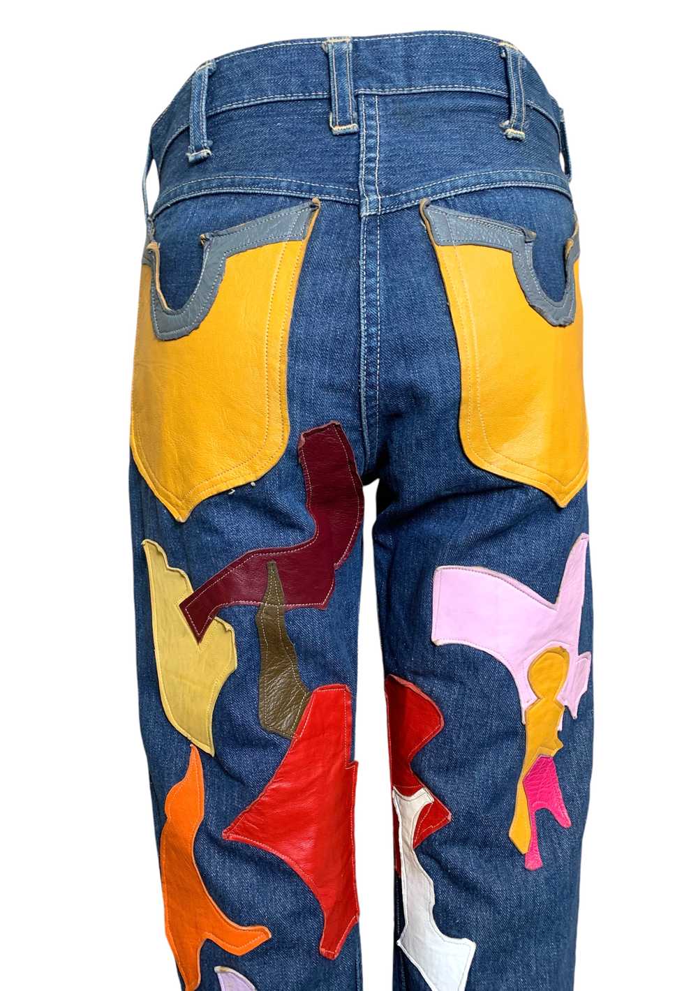 60s Wrangler Jeans with Abstract Technicolor Leat… - image 5