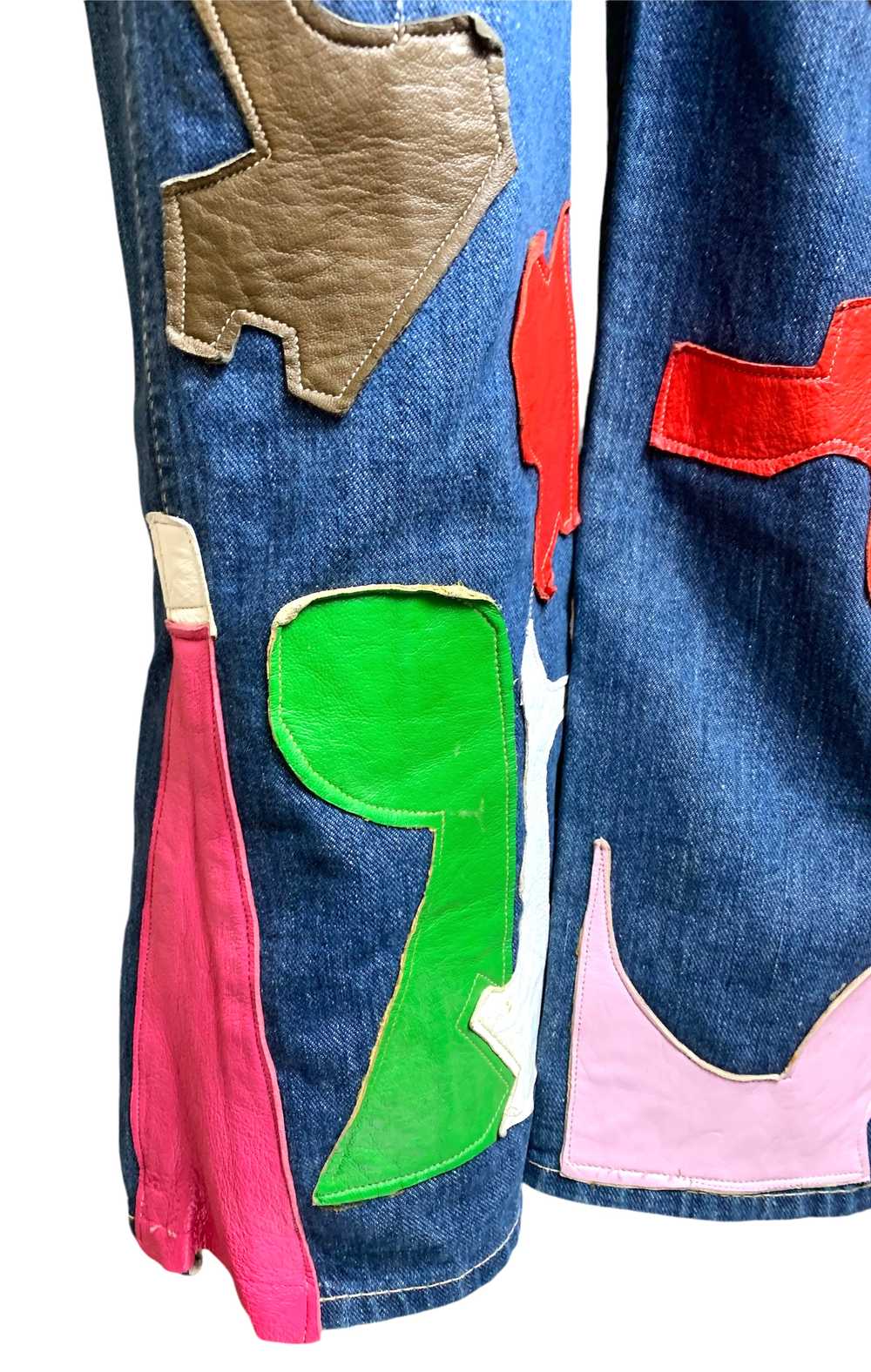 60s Wrangler Jeans with Abstract Technicolor Leat… - image 8