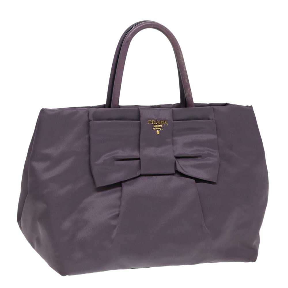 PRADA Ribbon Hand Bag Nylon Purple Gold Auth 87183 - image 1