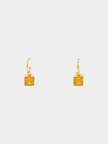 Chanel 2002 Gold Cube CC Drop Earrings