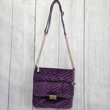 Big Buddha Quilted Purple Velvet Studded Crossbody