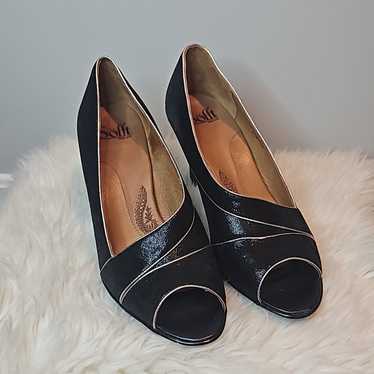 Sofft Black Leather Peeptoe Pump Heels