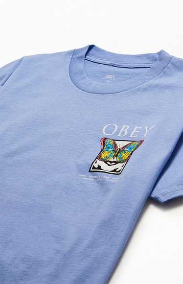 Obey Obey Graphic Butterfly Vision T-Shirt Blue Si