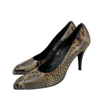 Donald J Pliner Womens 7M Brown Snake Patent Leath