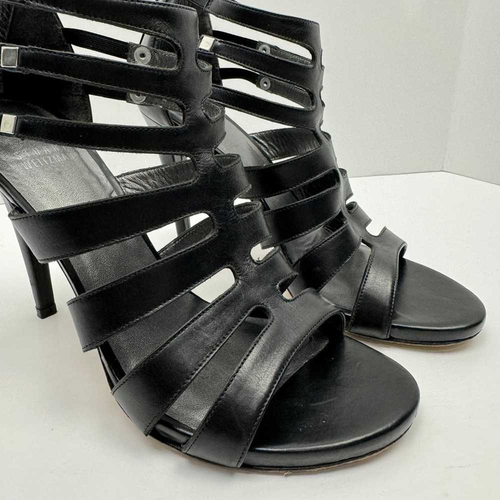 Stuart Weitzman Outing Black Leather Strappy Cage… - image 7