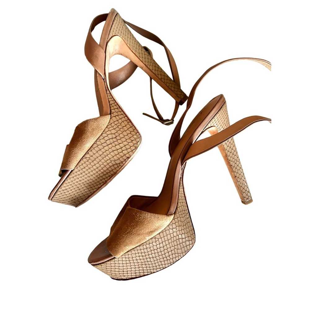 Halston Heritage Bobbie Tan Brown Suede Snakeskin… - image 2