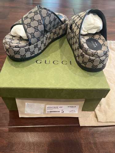 Gucci Monogram Criss Cross Platform Slide Sandals