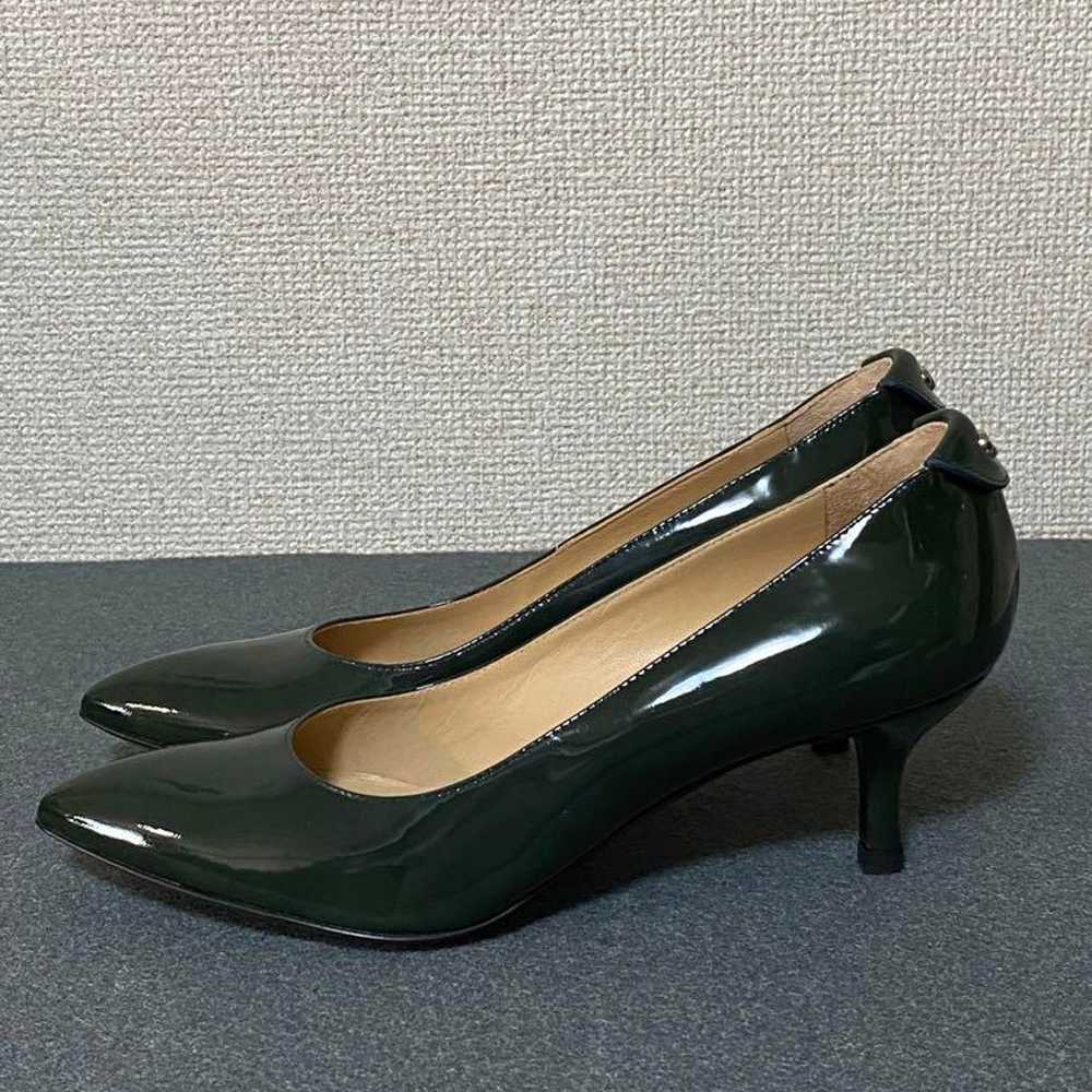 Longchamp dark green enamel pointed-toe pumps wit… - image 2