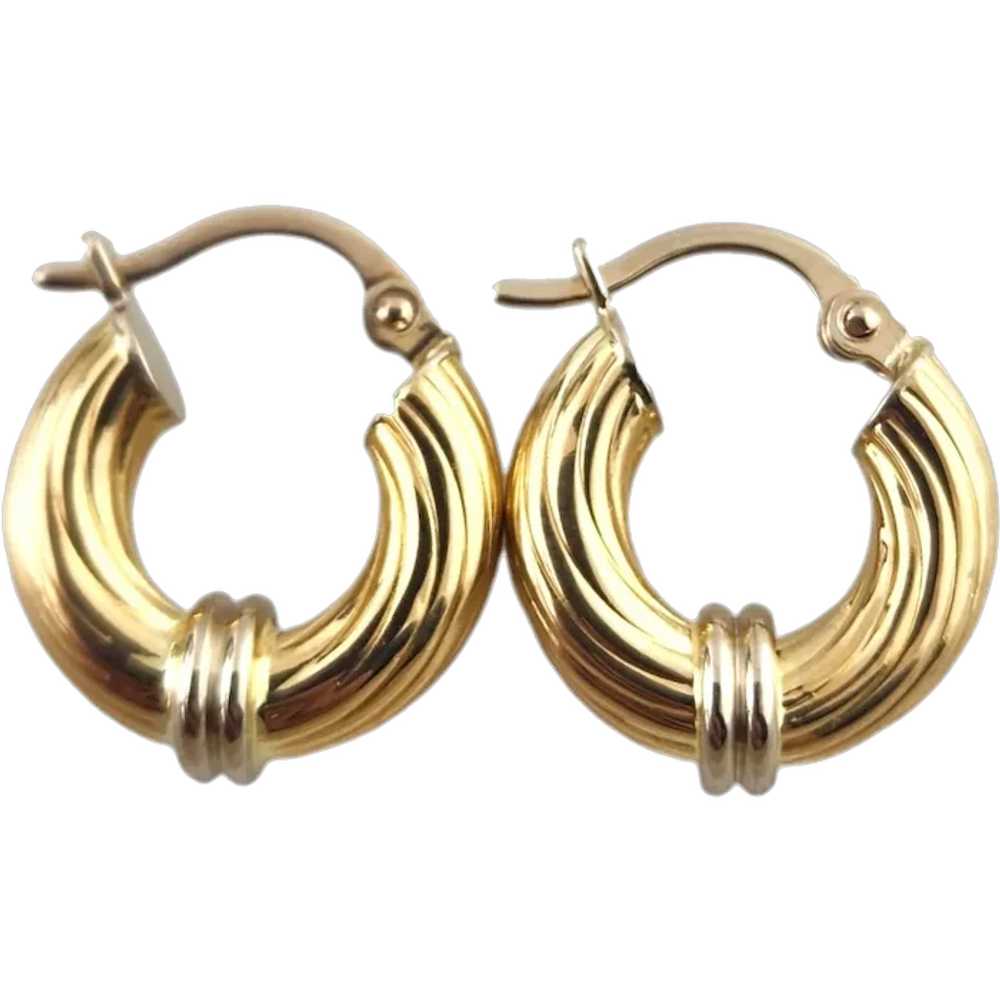 18 Karat Yellow and White Gold Small Hoop Earring… - image 1