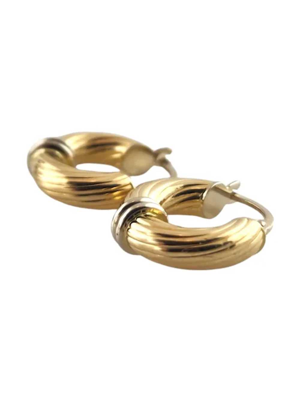 18 Karat Yellow and White Gold Small Hoop Earring… - image 3