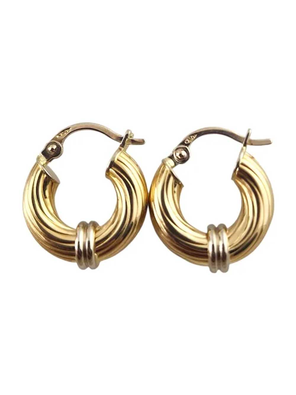 18 Karat Yellow and White Gold Small Hoop Earring… - image 8