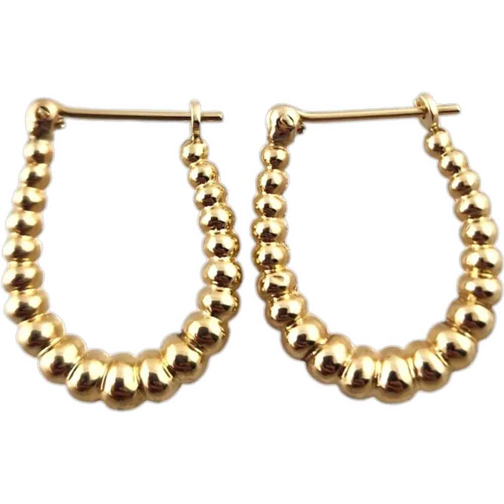 14 Karat Yellow Gold Oval Puffy Bead Hoop Earring… - image 1