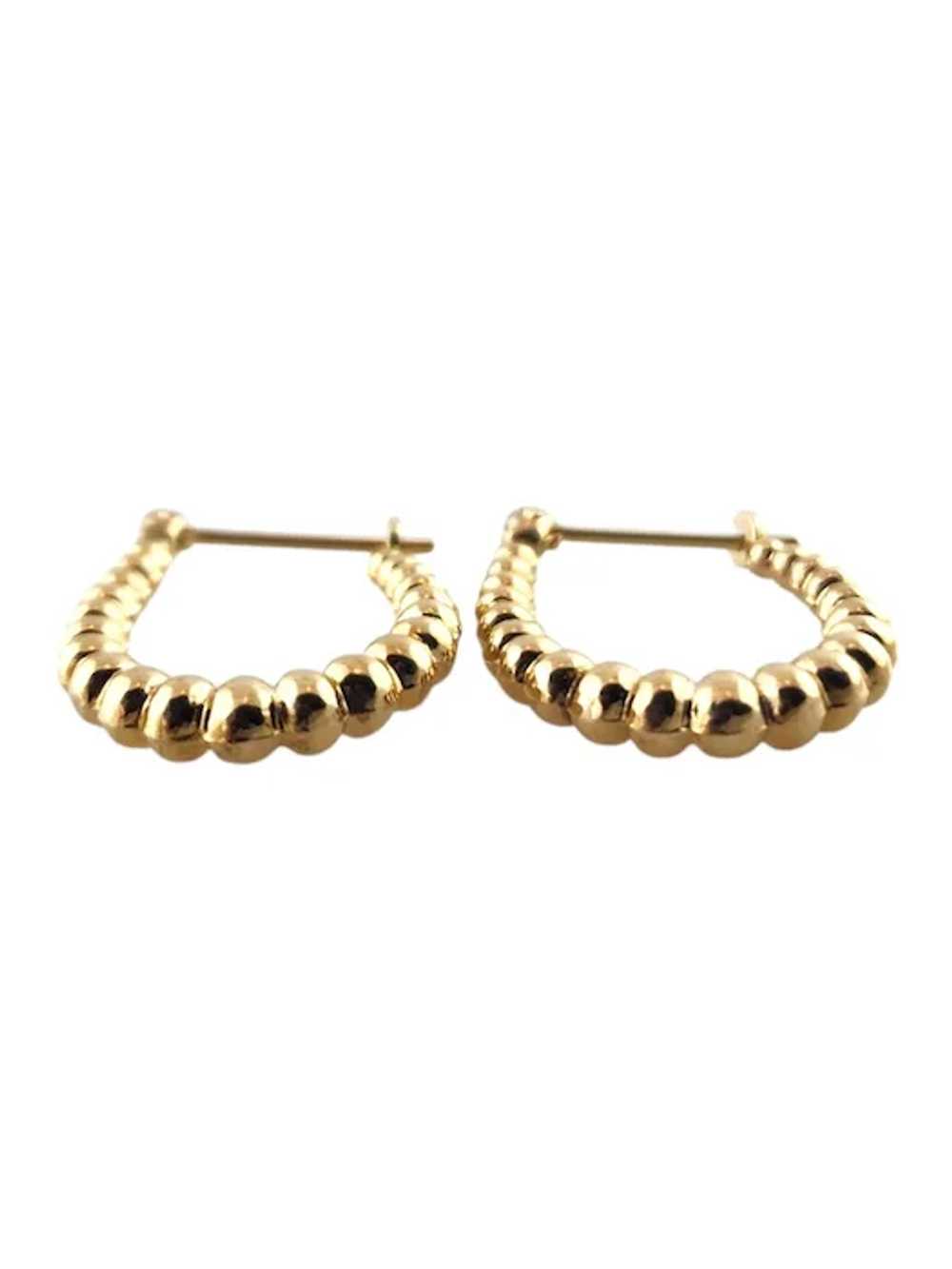 14 Karat Yellow Gold Oval Puffy Bead Hoop Earring… - image 2