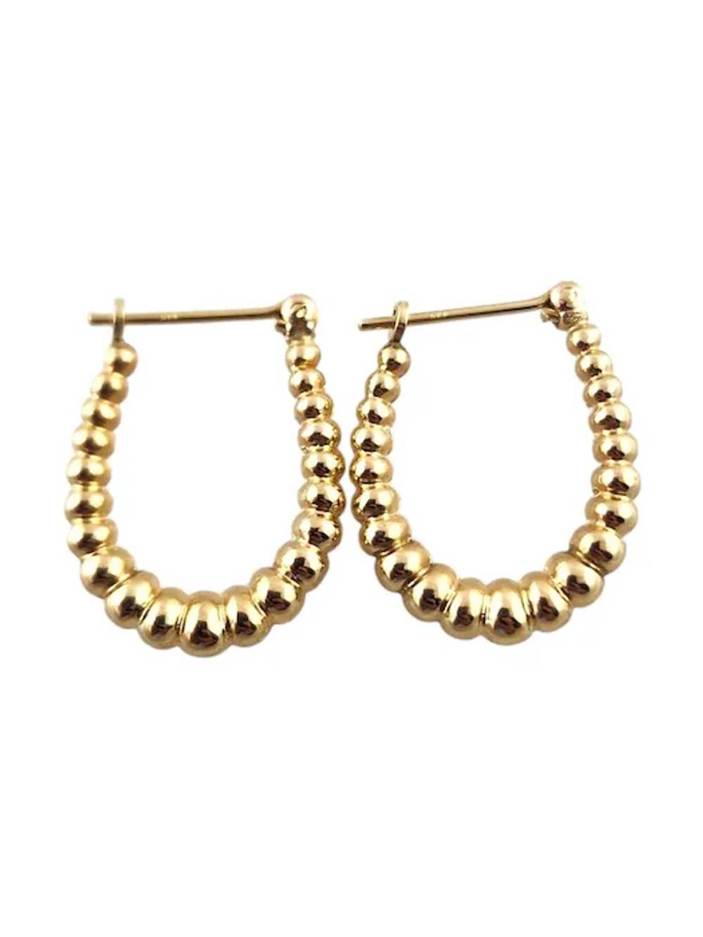 14 Karat Yellow Gold Oval Puffy Bead Hoop Earring… - image 3