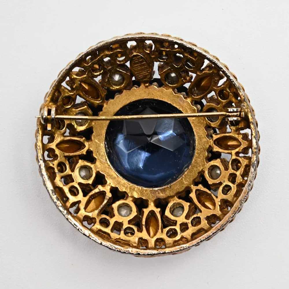 Regency Blue Rhinestone Brooch - Huge Center Stone - image 4