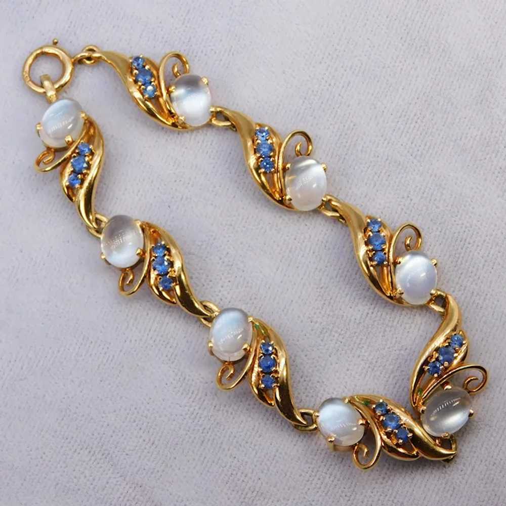 Vintage Retro Moonstone Sapphire 14K Bracelet Yel… - image 11