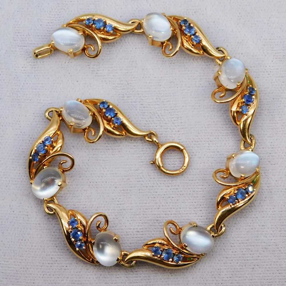 Vintage Retro Moonstone Sapphire 14K Bracelet Yel… - image 12