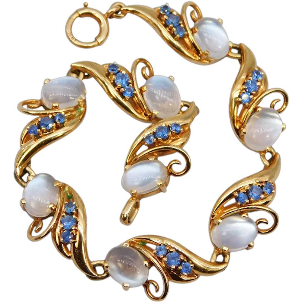 Vintage Retro Moonstone Sapphire 14K Bracelet Yel… - image 1