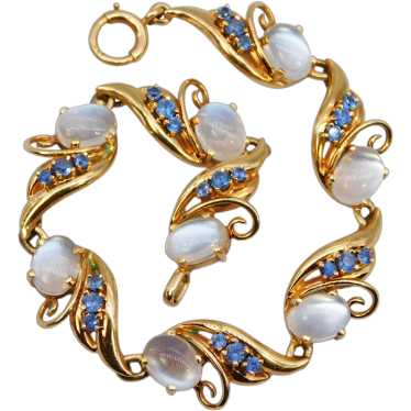 Vintage Retro Moonstone Sapphire 14K Bracelet Yel… - image 1