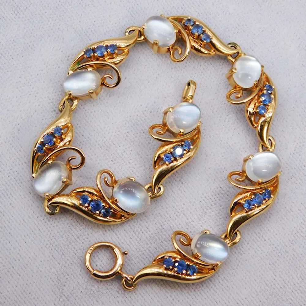 Vintage Retro Moonstone Sapphire 14K Bracelet Yel… - image 2