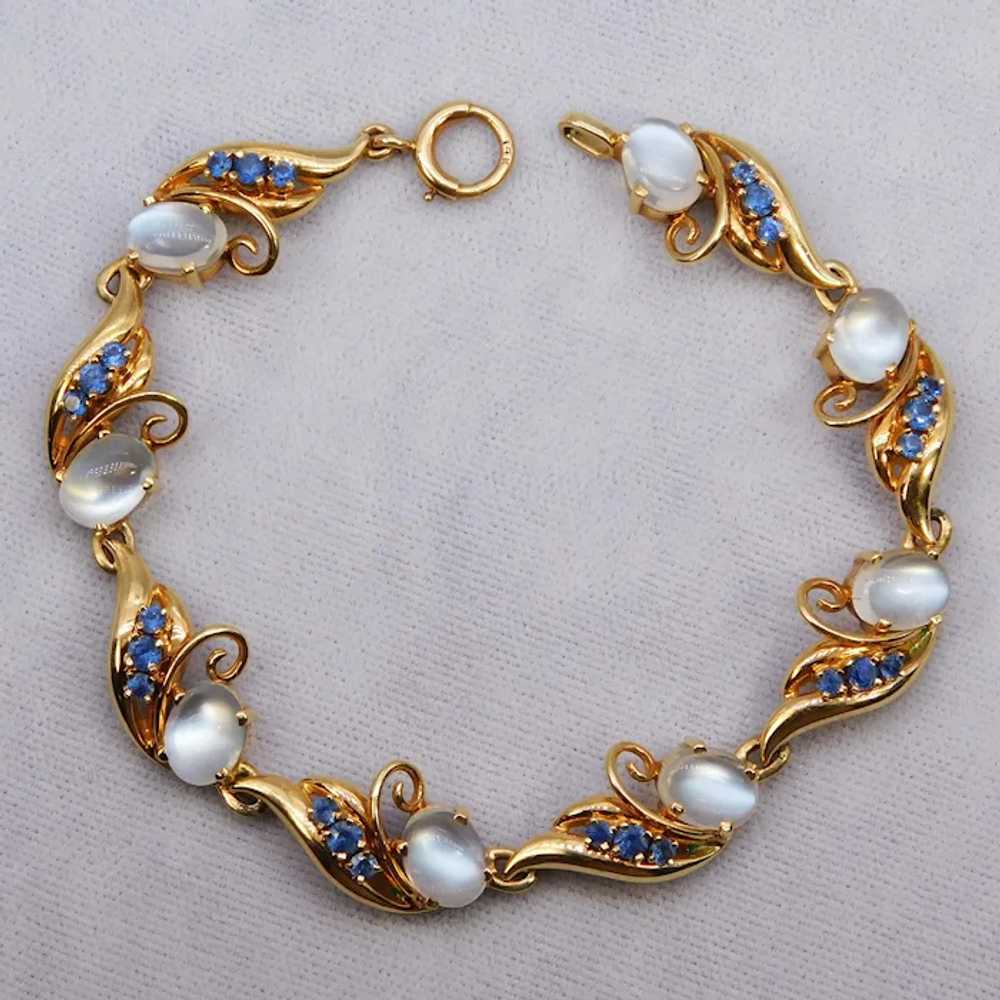 Vintage Retro Moonstone Sapphire 14K Bracelet Yel… - image 3