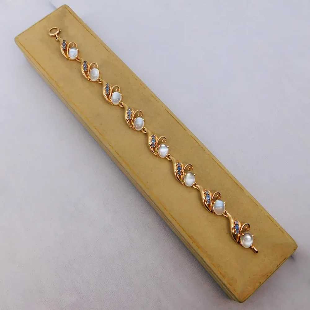 Vintage Retro Moonstone Sapphire 14K Bracelet Yel… - image 5