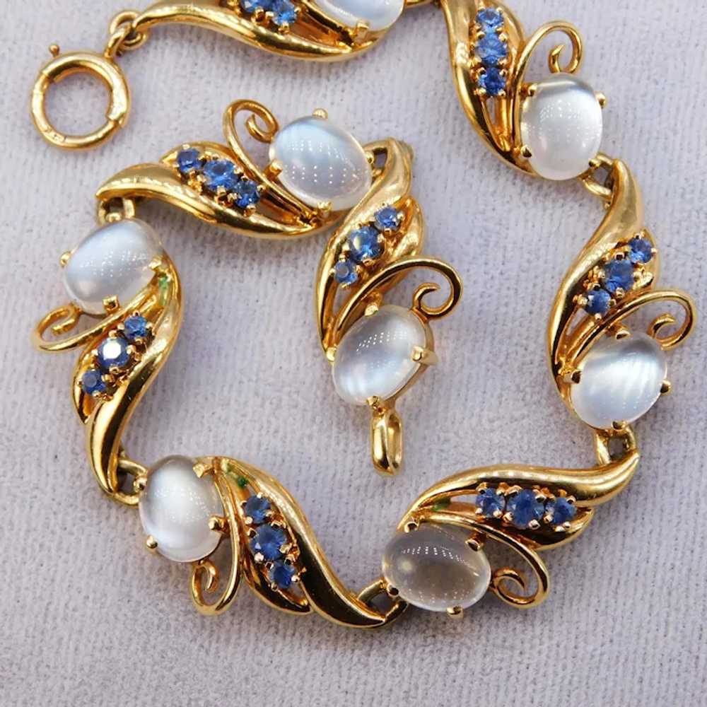 Vintage Retro Moonstone Sapphire 14K Bracelet Yel… - image 7