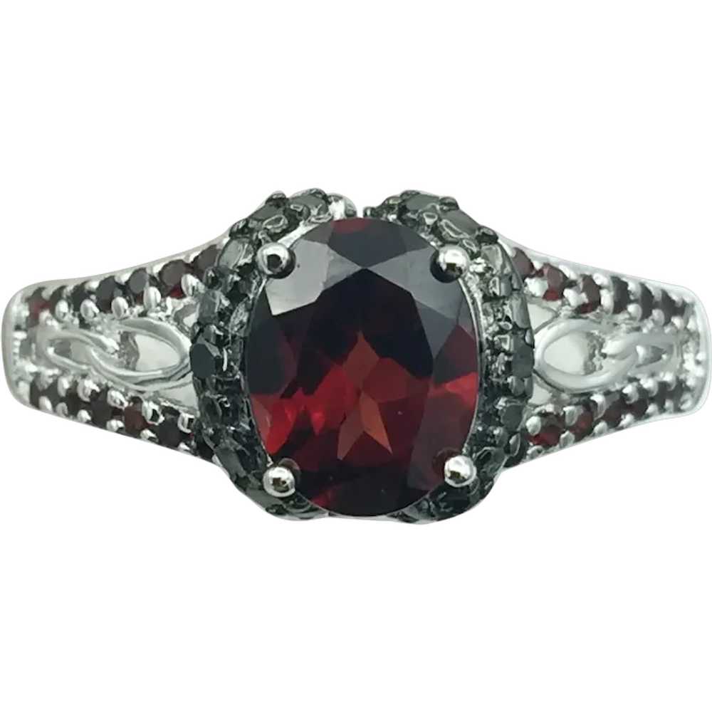 Sterling Silver .02ctw Garnet, Black Onyx and Dia… - image 1