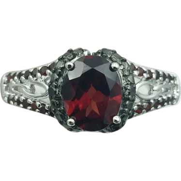 Sterling Silver .02ctw Garnet, Black Onyx and Dia… - image 1