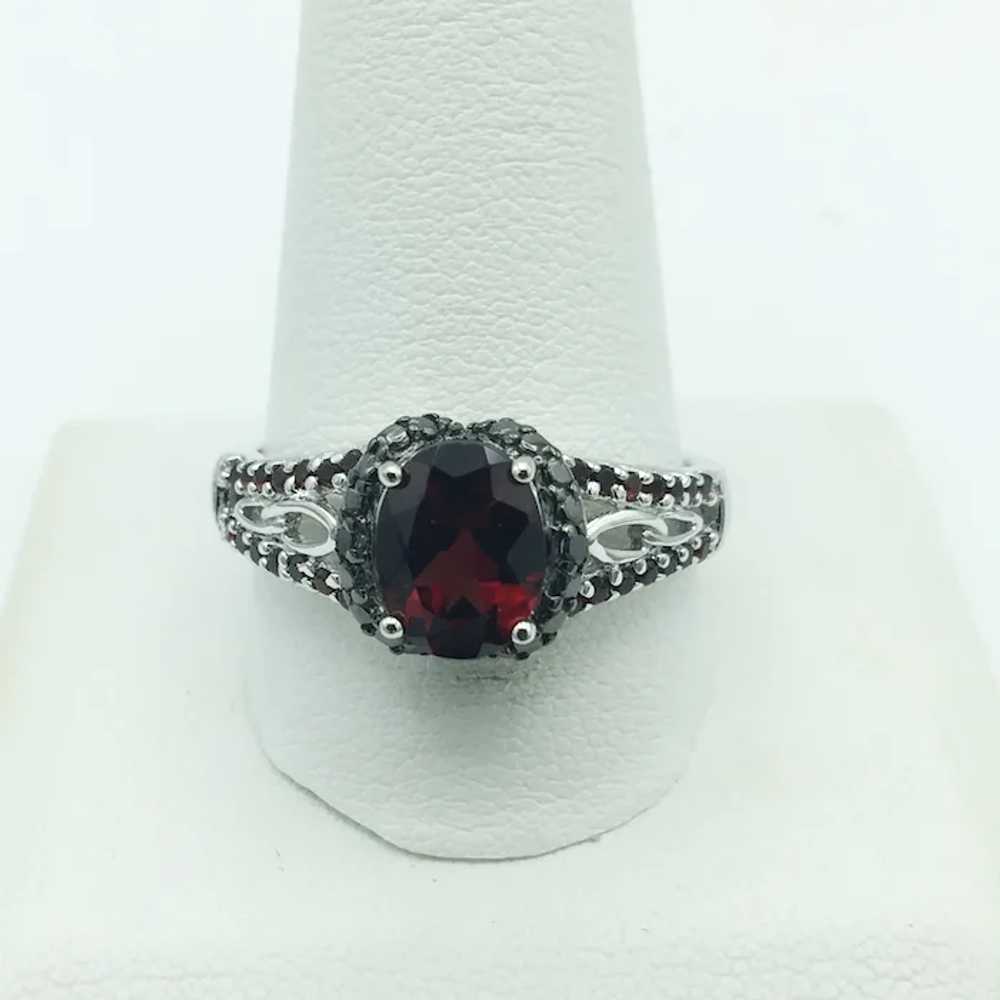 Sterling Silver .02ctw Garnet, Black Onyx and Dia… - image 2