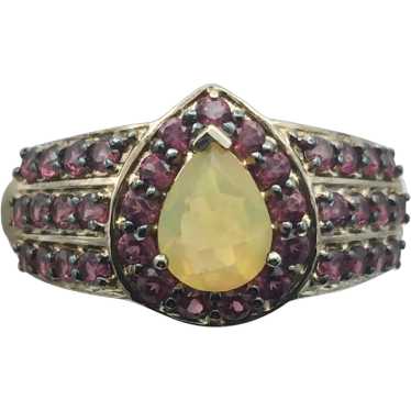 Sterling Silver Opal and Purple Garnet Ring - image 1