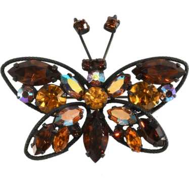 Vintage Butterfly Brooch Pin hotsell Brown Tones Amber Rhinestones Cream Enamel