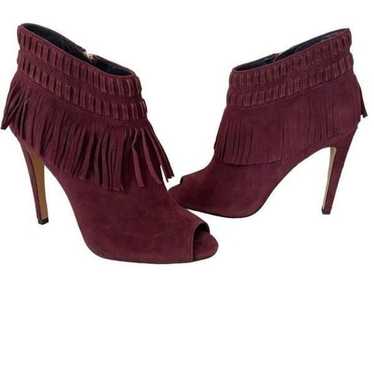 REBECCA MINKOFF Rio Suede Fringe Open toe Booties