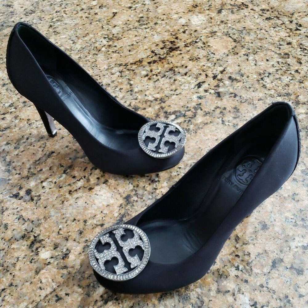 Tory Burch Black Satin Closed Toe Heels Pumps Sti… - image 1