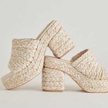 Rafia Cream Block Lady Heel Sandals by Dolce Vita