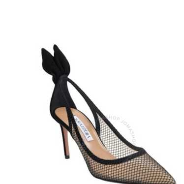 AQUAZZURA Bow Tie Pointed-Toe Mesh Pump, Sz 36 - image 1