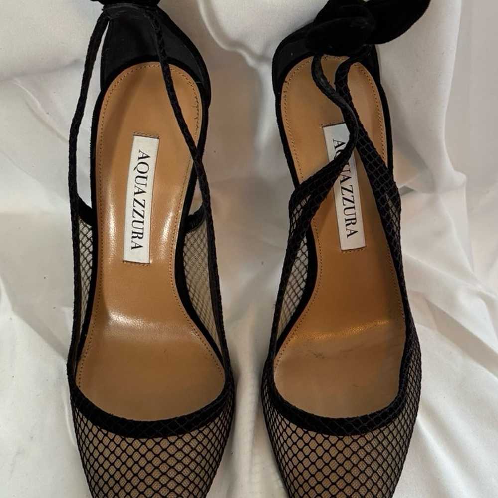 AQUAZZURA Bow Tie Pointed-Toe Mesh Pump, Sz 36 - image 4