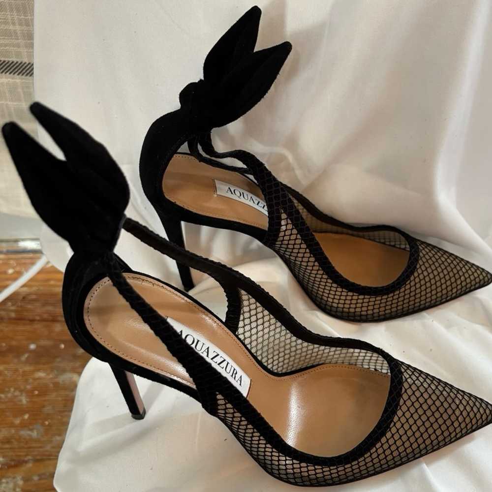 AQUAZZURA Bow Tie Pointed-Toe Mesh Pump, Sz 36 - image 5