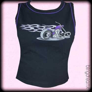 Vintage Motorcycle Biker Purple Flame Tank Top