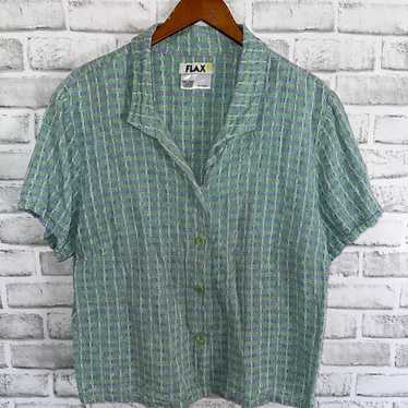 Flax 100% Linen Button Down Shirt Women's Size Lar