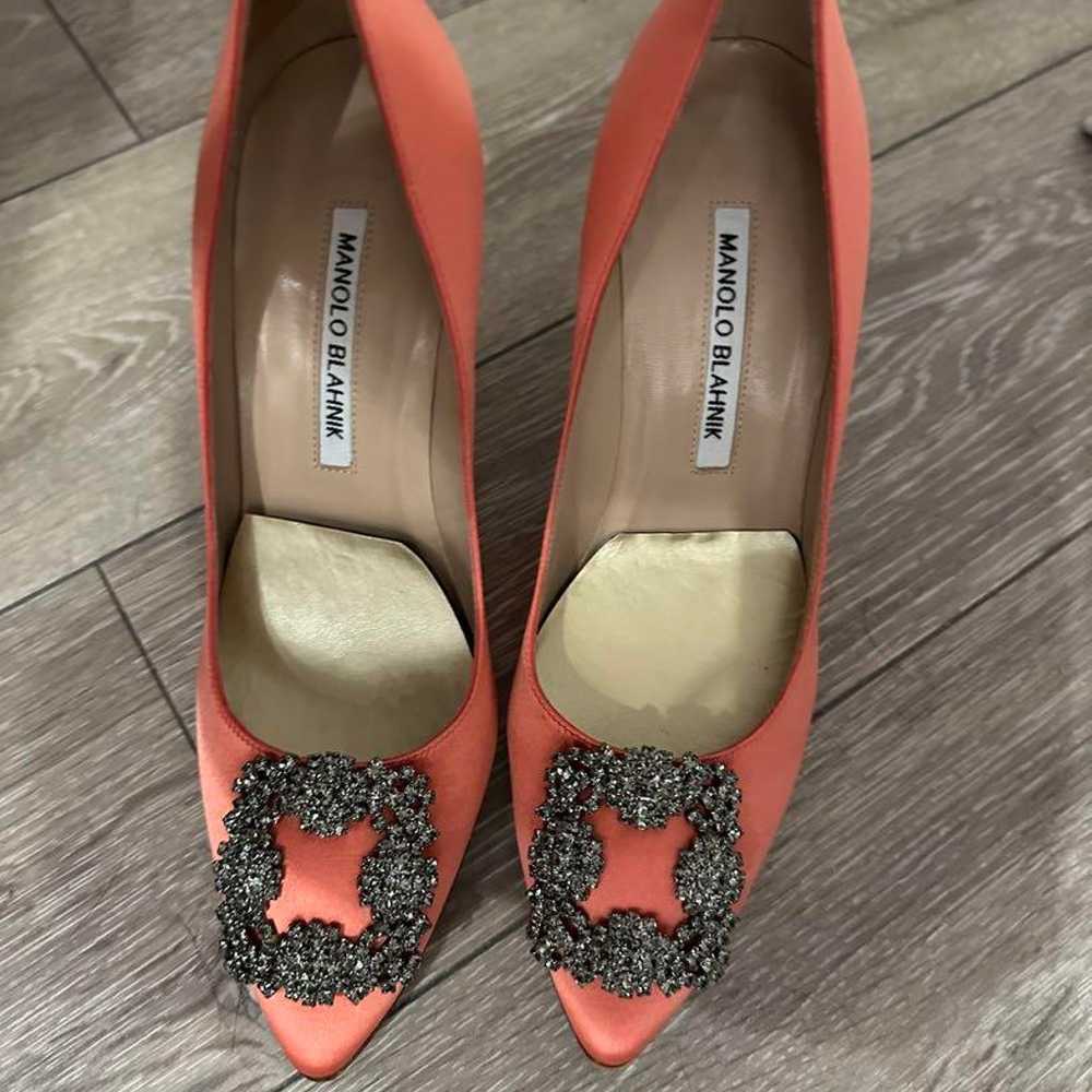 MANOLO BLAHNIK Orange Pumps with Rhinestones - image 2