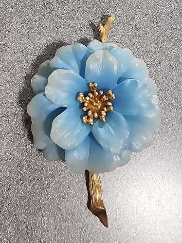 CROWN TRIFARI☆初期☆注ぎガラス☆ターコイズブルーフラワーブローチ Trifari brooch flower blue - Gem