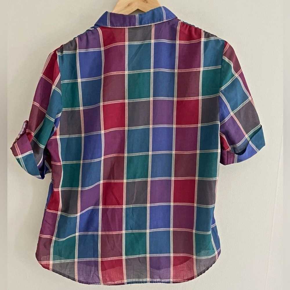 Vintage Rrrrruss 70s 80s plaid button front sheer… - image 6