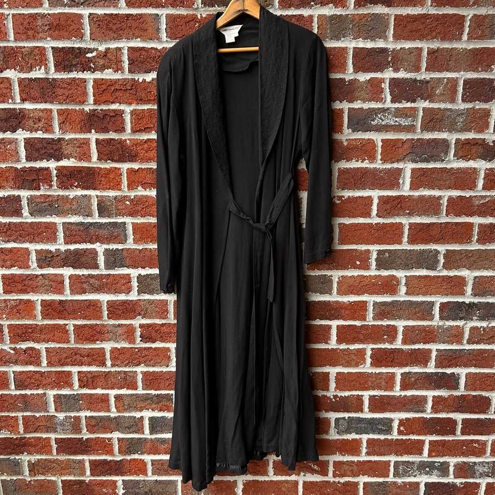 Vintage Tuxedo Lapel Long Black Wrap Dress Size 10 - image 1