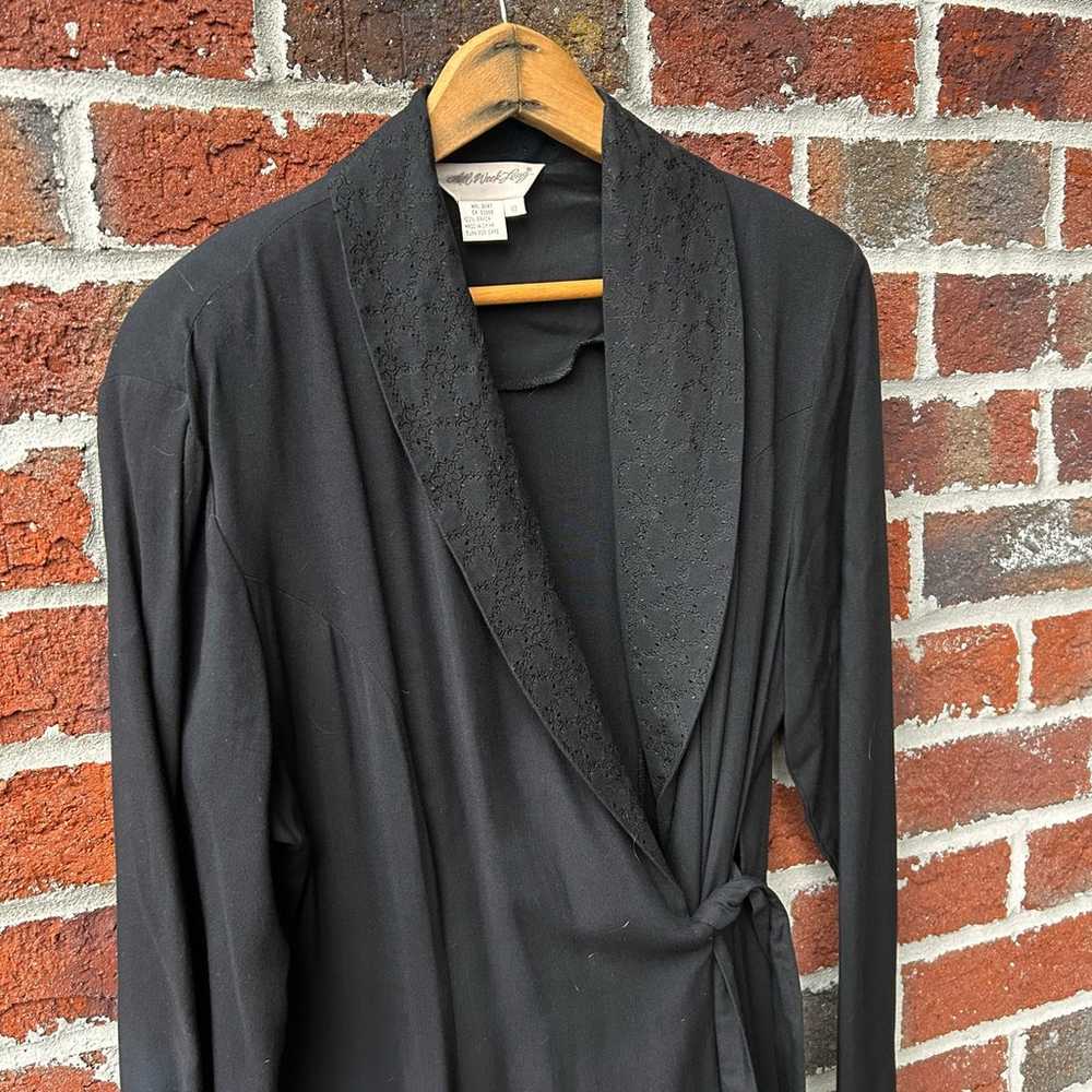 Vintage Tuxedo Lapel Long Black Wrap Dress Size 10 - image 3